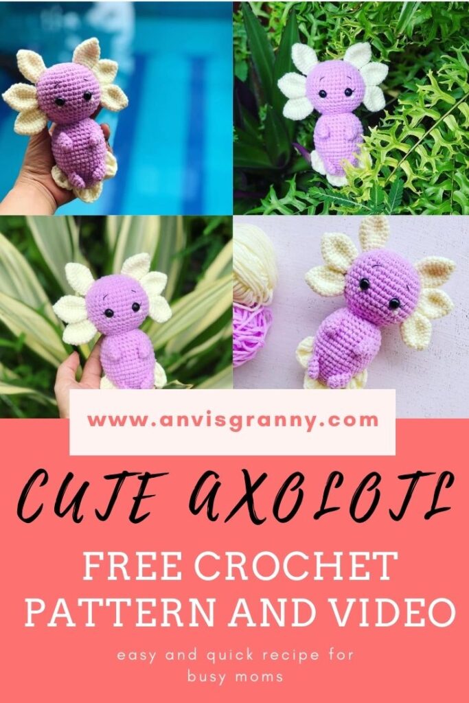 Amazing free crochet beginner pattern for amigurumi axolotl #anvisgranny #crochetpattern #amigurumipatttern #axolotlamigurumi #axolotl #crochetvideo #freepattern #amigurumifree