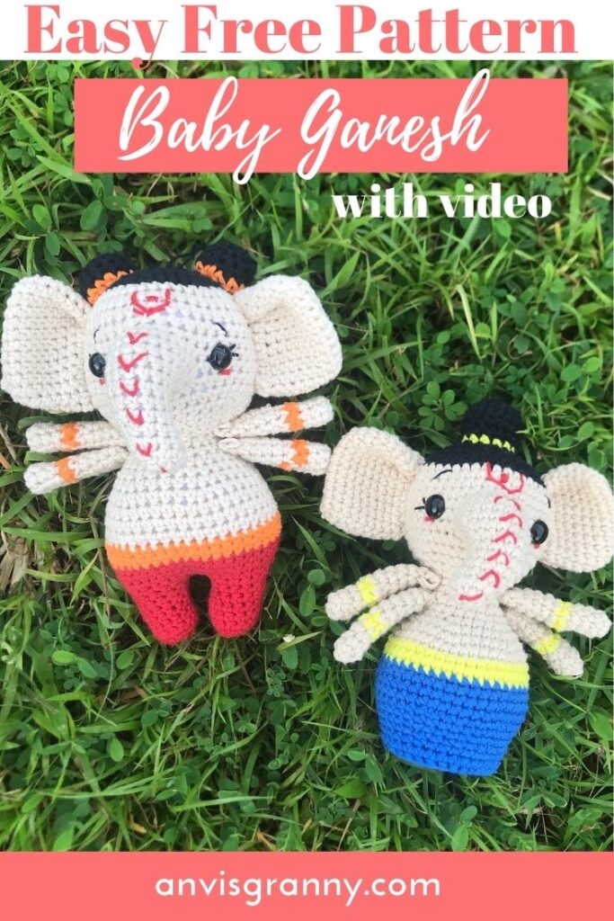 Baby Ganesh elephant god crochet free pattern for beginners 