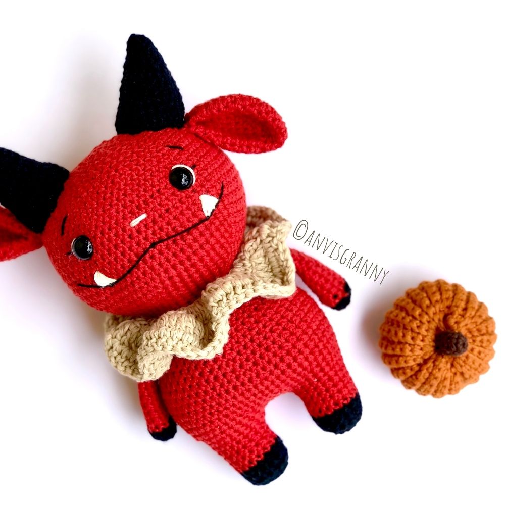 Dark the devil doll amigurumi Halloween crochet pattern for beginners, almost no sew crochet pattern