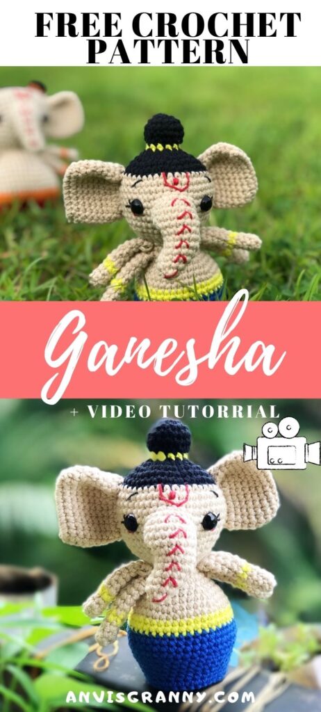 Ganesha free crochet pattern for beginners, Free Lord Ganesha amigurumi doll crochet pattern with video tutorial