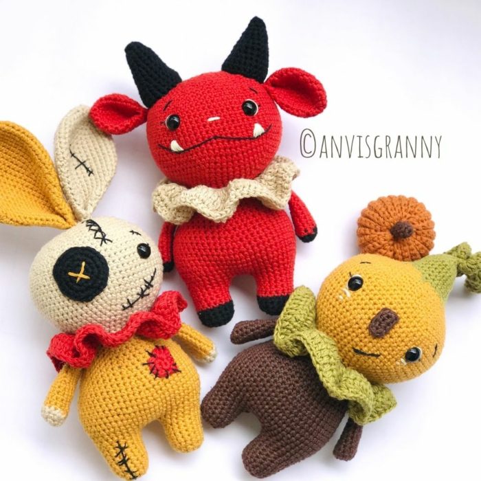 Halloween amigurumi crochet pattern bundle - devil, voodoo bunny, pumpkin doll (10)