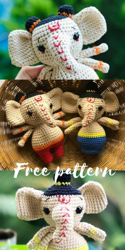 Lord Ganesha Ganpati amigurumi doll free crochet pattern and video tutorial