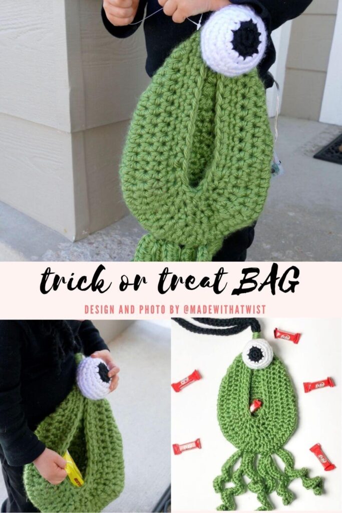 Alien trick-or-treat bag crochet pattern free