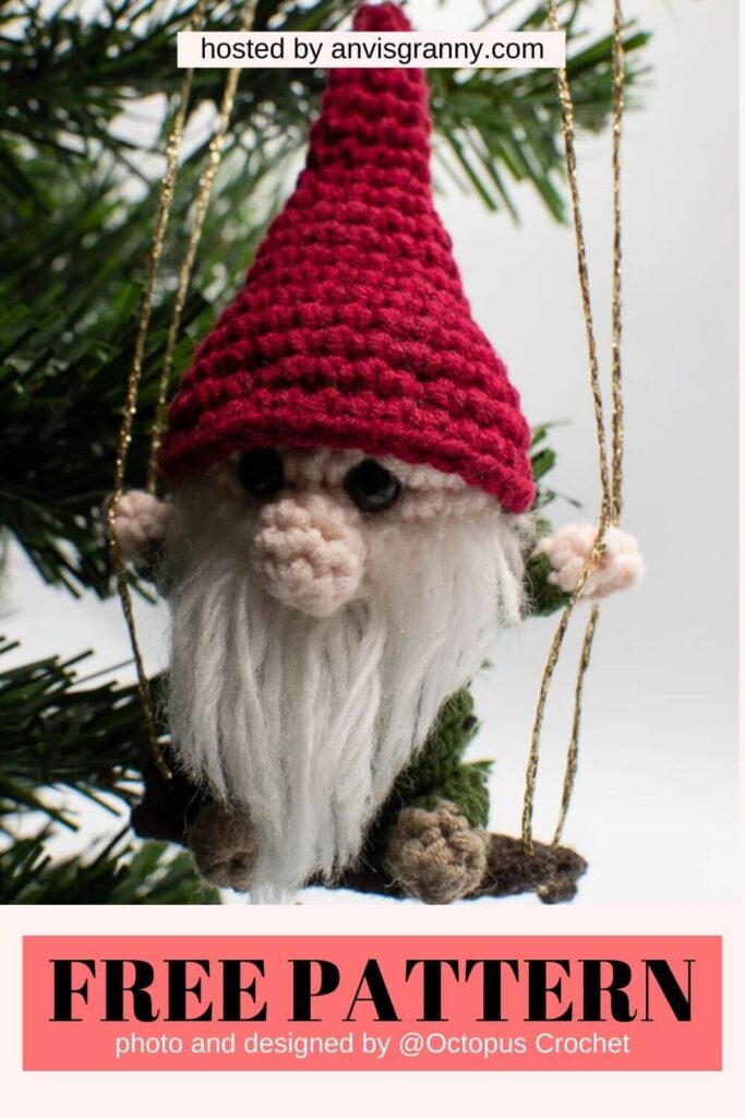 Christmas gnome with swing amigurumi free pattern for beginners.