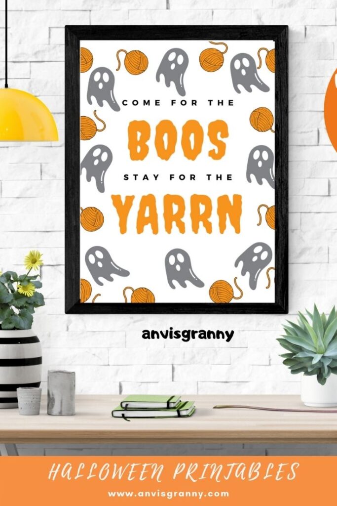 Come for the boo stay for the yarn - Halloween printable wall art, Halloween wall print, Halloween tshirt design, Halloween png file
