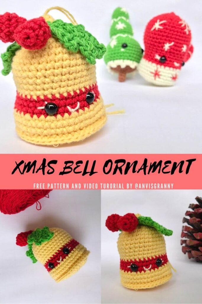 Crochet Christmas bells free pattern and video turotial for beginners