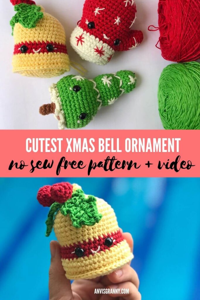 Crochet Christmas bells free pattern and video turotial for beginners