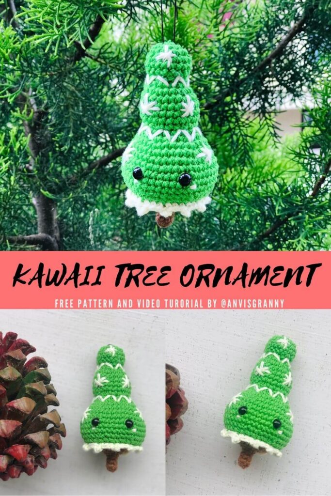 Free Crochet Christmas Ornament Patterns: Tiny Christmas tree ornament no-sew free crochet pattern for beginners