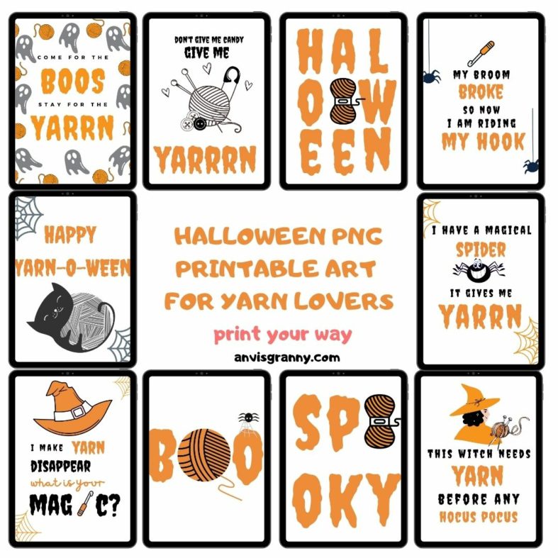 Halloween printable art for yarn lovers: wall art print, framed art, t shirt design, mug design, tote bage design, printable stickers