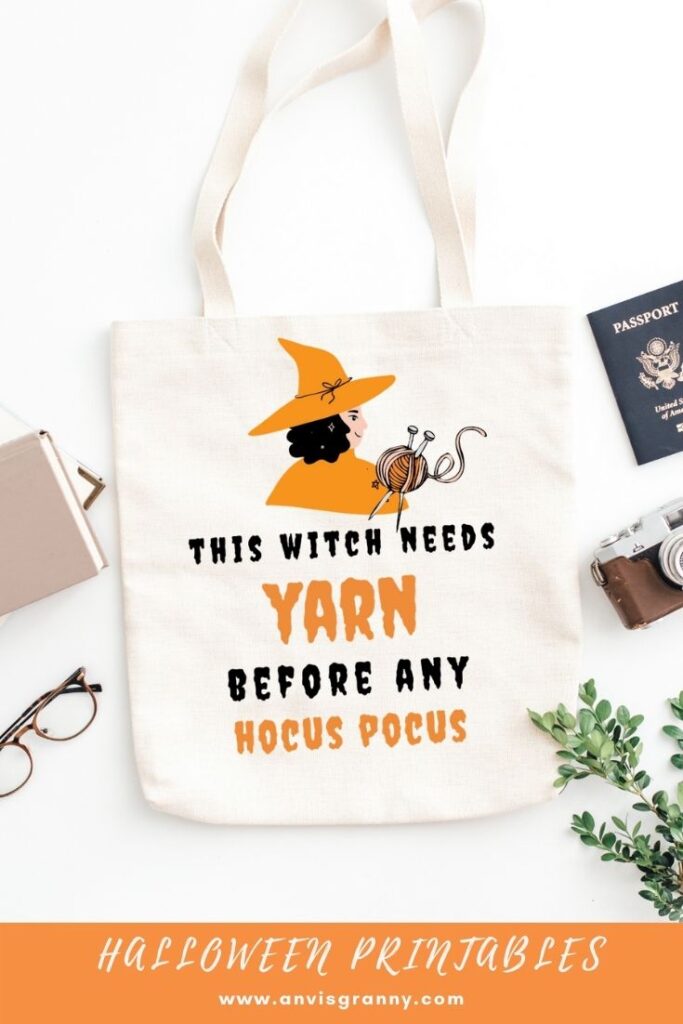 Witch and yarn, hocus pocus Halloween printable wall art, Halloween wall print, Halloween tshirt design, Halloween png file