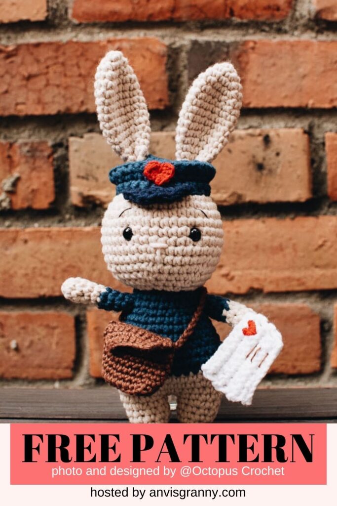 Jojo the mailman bunny free crochet pattern for Valentine