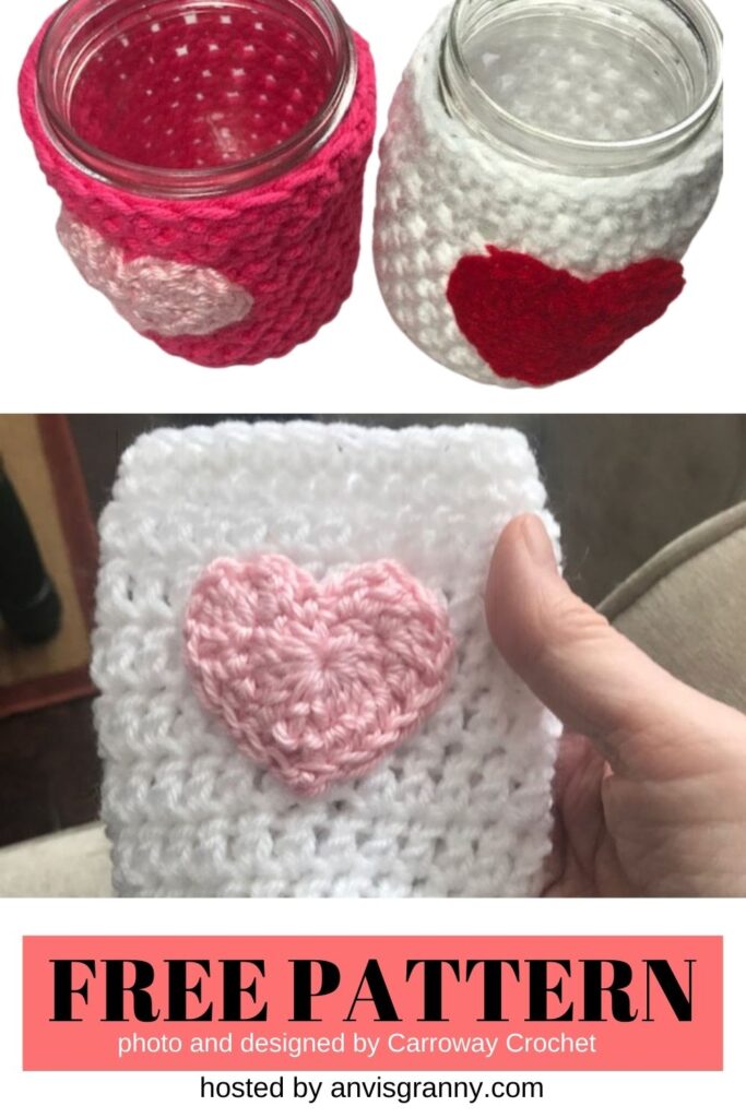 Heart Mason Jar Cozy  free crochet pattern