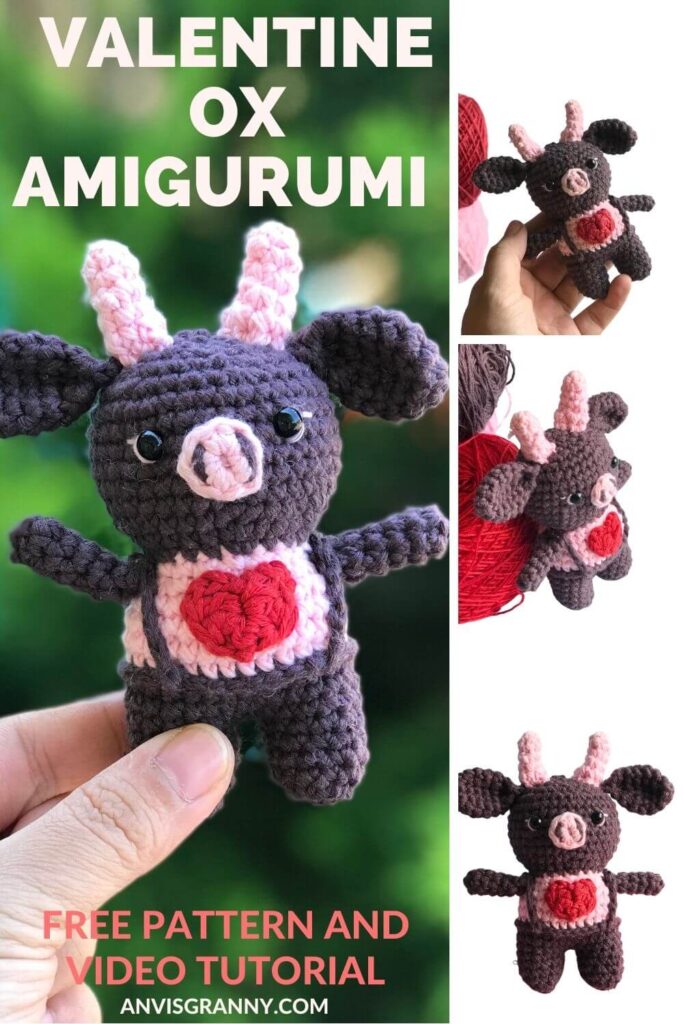 free amigurumi bull pattern for Valentine - ox keychain amigurumi free pattern for beginners