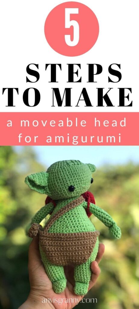 Moveable head for amigurumi crochet toys