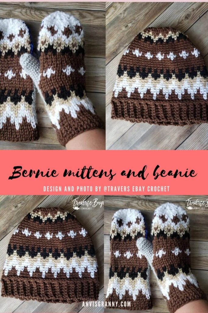 Bernie mittens and beanie crochet patterns