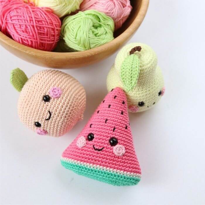 amigurumi crochet food : water melon, pear and apple
