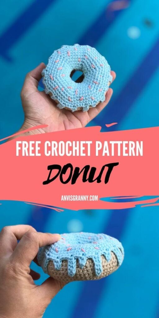 Free donut amigurumi crochet pattern from Lil Crochet Love with step by step photo tutorial for beginners.