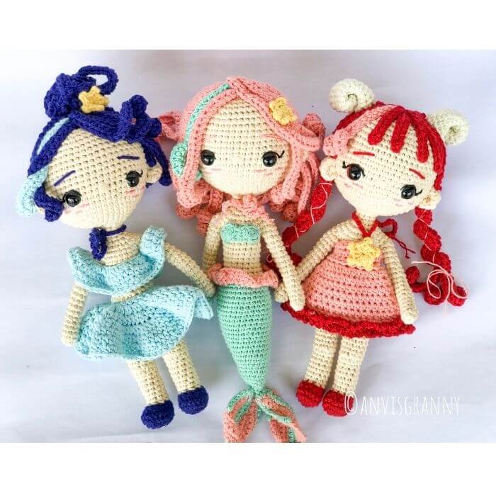 Aquarius, Pisces and Aries zodiac amigurumi crochet doll pattern