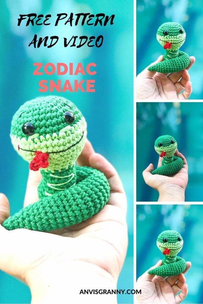 Chinese zodiac snake crochet amigurumi free pattern and crochet video tutorial for beginners