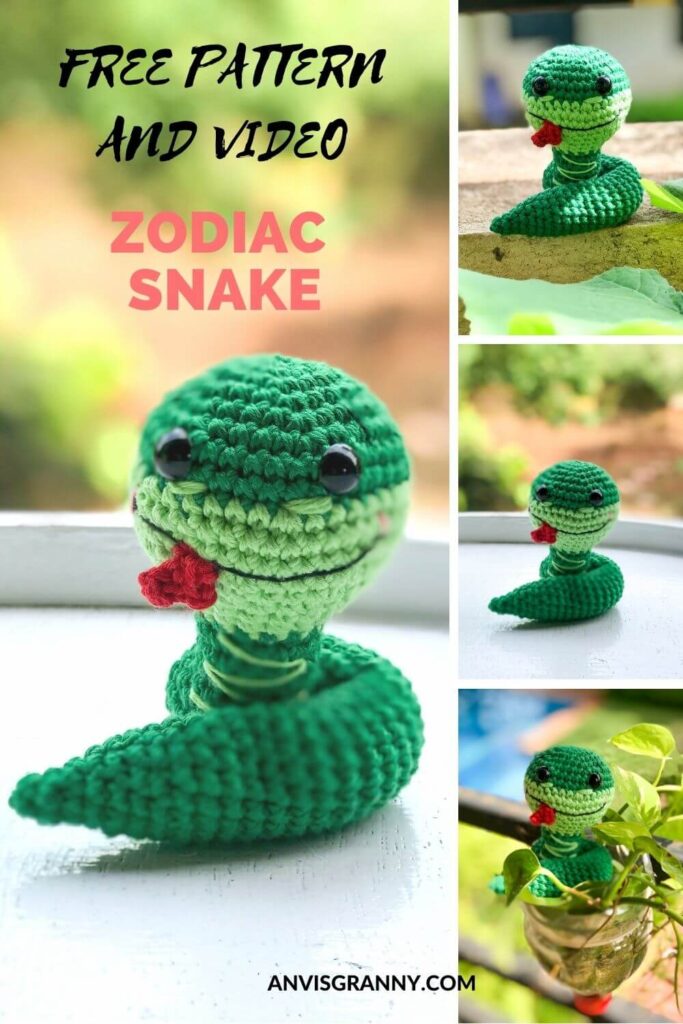 Chinese zodiac snake crochet amigurumi free pattern and crochet video tutorial for beginners