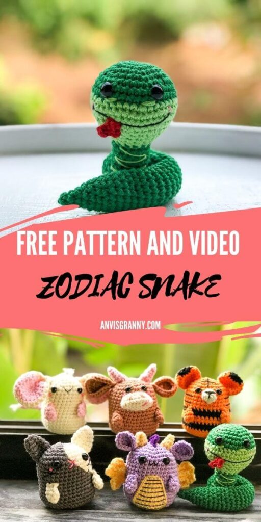 Chinese zodiac snake crochet amigurumi free pattern and crochet video tutorial for beginners