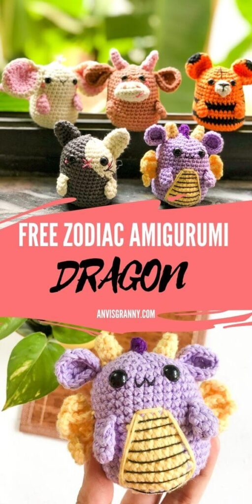 Free pattern and video of Chinese zodiac dragon amigrumi crochet
