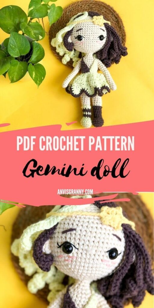 PDF crochet pattern for Gemini amigurumi doll, Greek Gemini Zodiac amigurumi doll