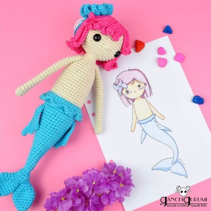 mermaid doll, shark doll amigurumi crochet pattern