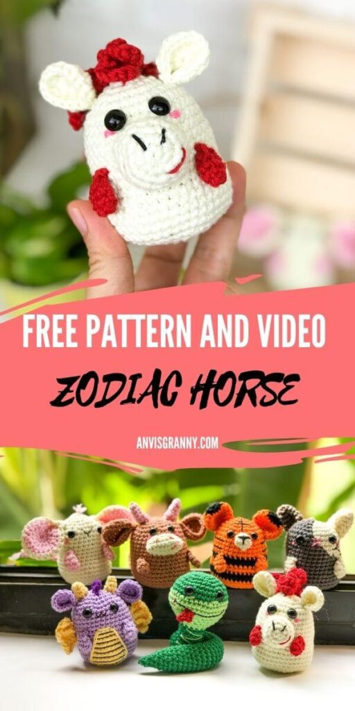 Amigurumi horse crochet free pattern and video tutorial - Astrological amigurumi - Zodiac amigurumi