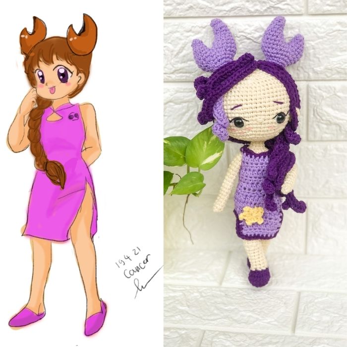 cancer zodiac doll from drawing to crochet