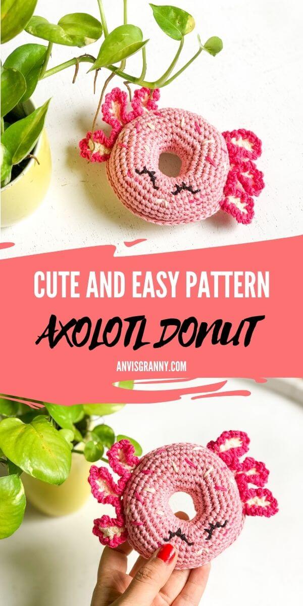 cute and easy amigurumi axolotl donut crochet pattern for beginners
