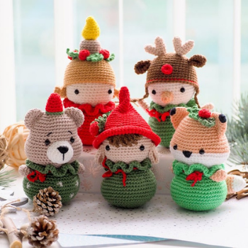 Christmas decoration: Elf, bear, fox, snowman and candle