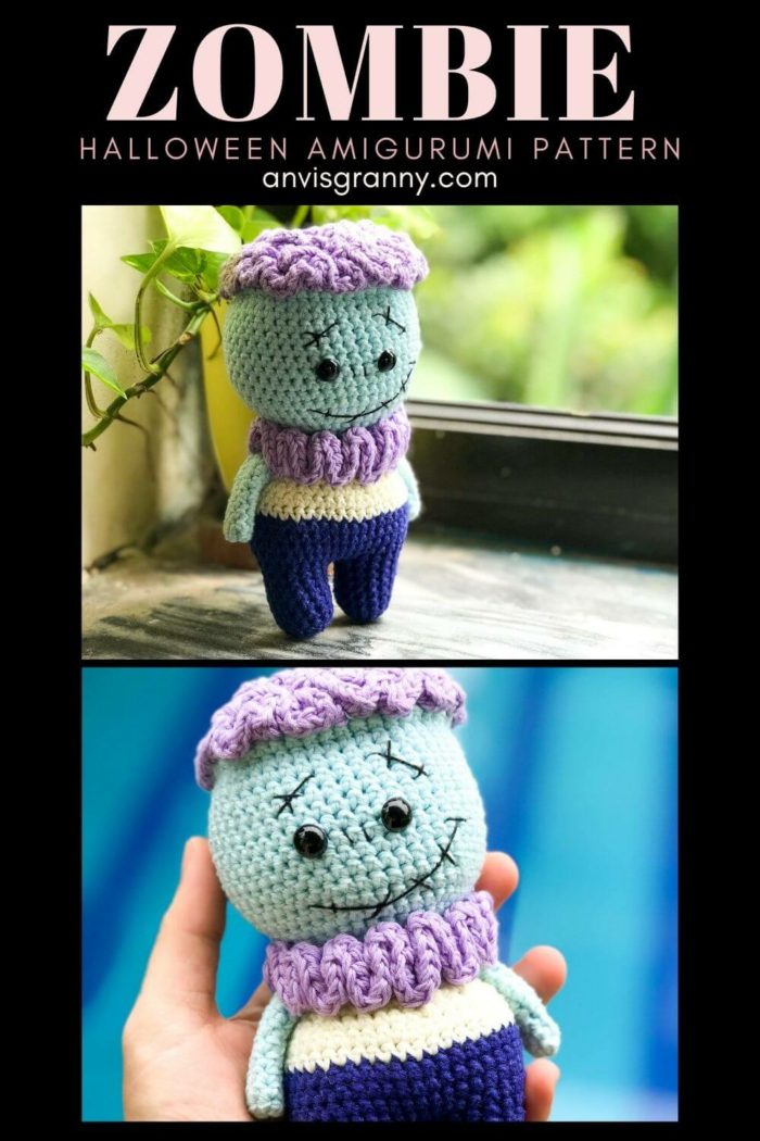Halloween amigurumi zombie crochet pattern - no sew amigurumi doll pattern