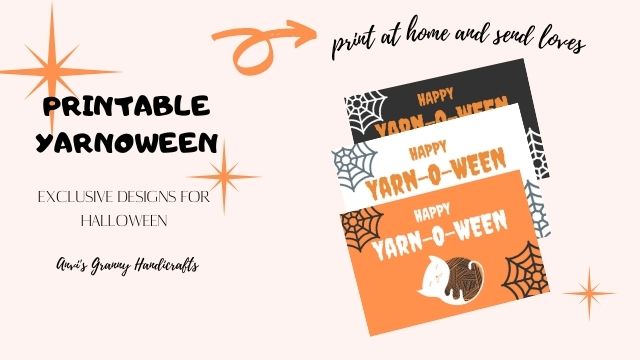 3 of orange and black halloween yarnoween greeting cards