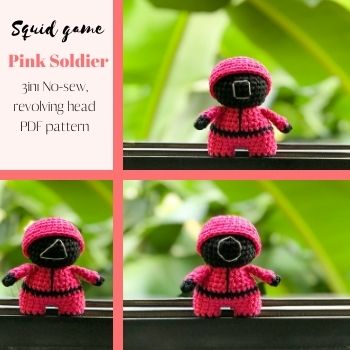 crochet squid game pattern Free, 3in1 Crochet Squid Game Pink Soldier &#8211; No-sew Free Amigurumi Pattern
