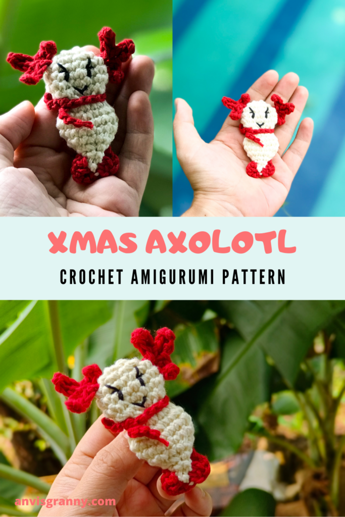 axolotl free crochet pattern, Christmas Amigurumi Brooch/Ornament Axolotl Free Crochet Pattern