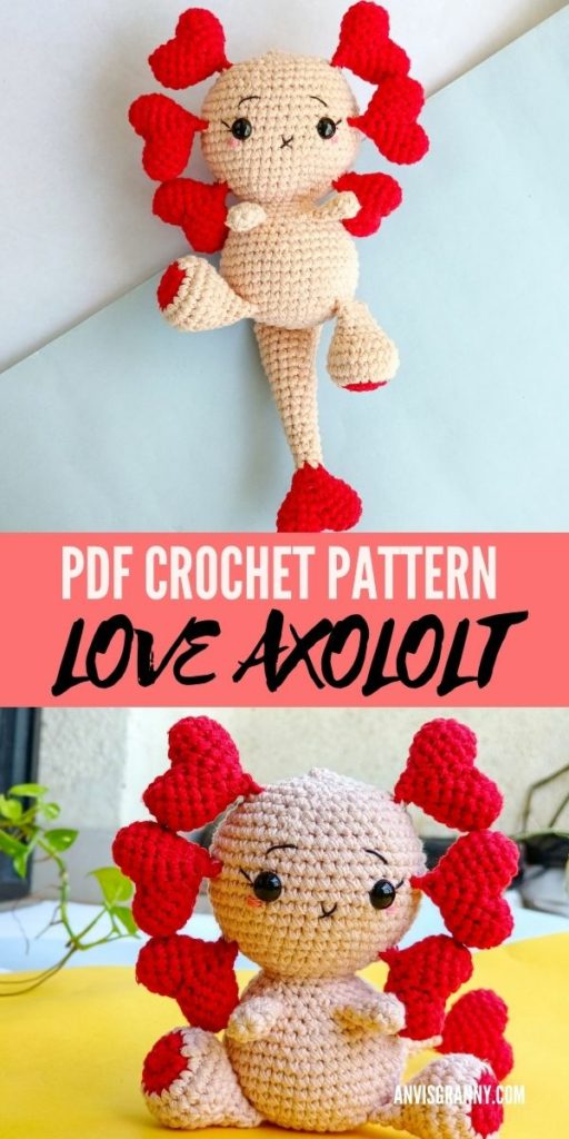 valentine axolotl amigurumi pattern toy