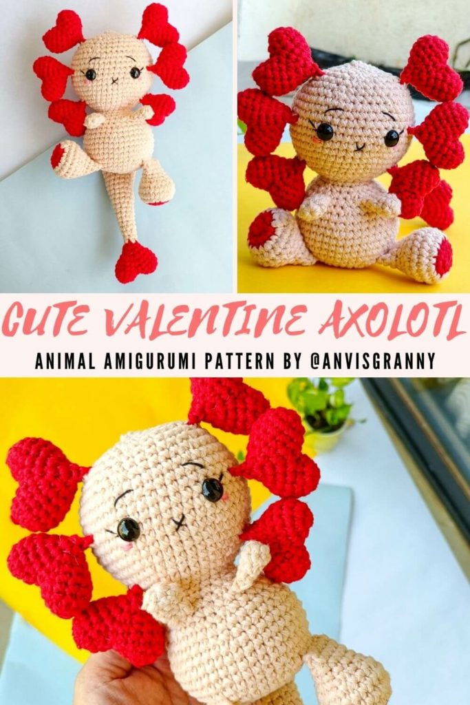 valentine axolotl amigurumi Pattern, No-Sew Crochet Valentine Axolotl Amigurumi Free Pattern For Beginners