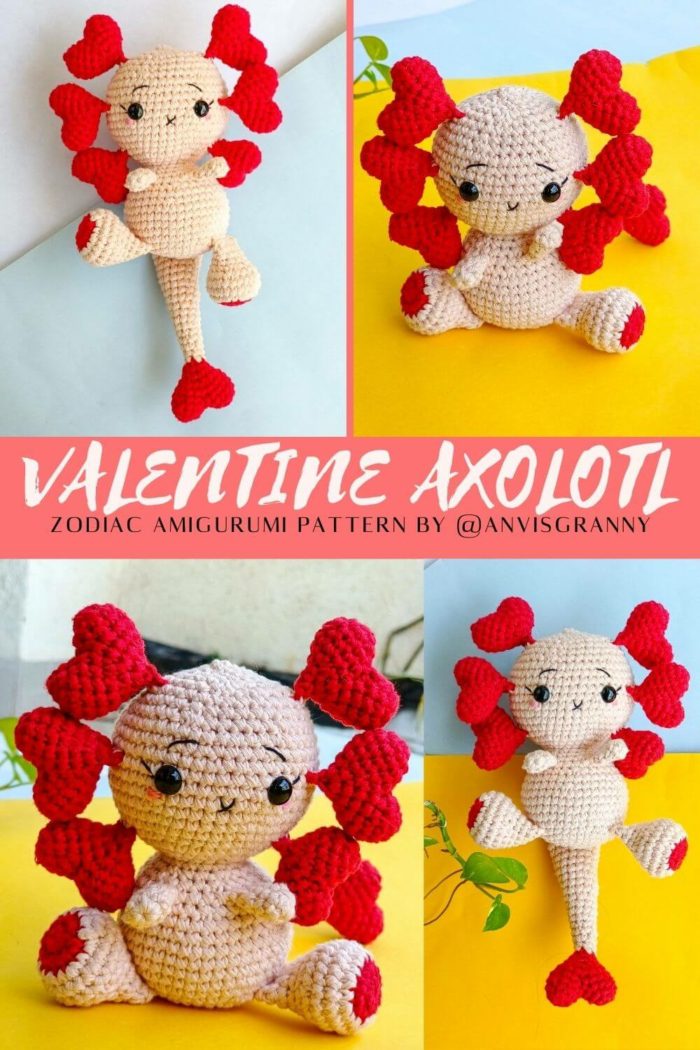 no-sew axolotl amigurumi crochet pattern for ValentineWOO