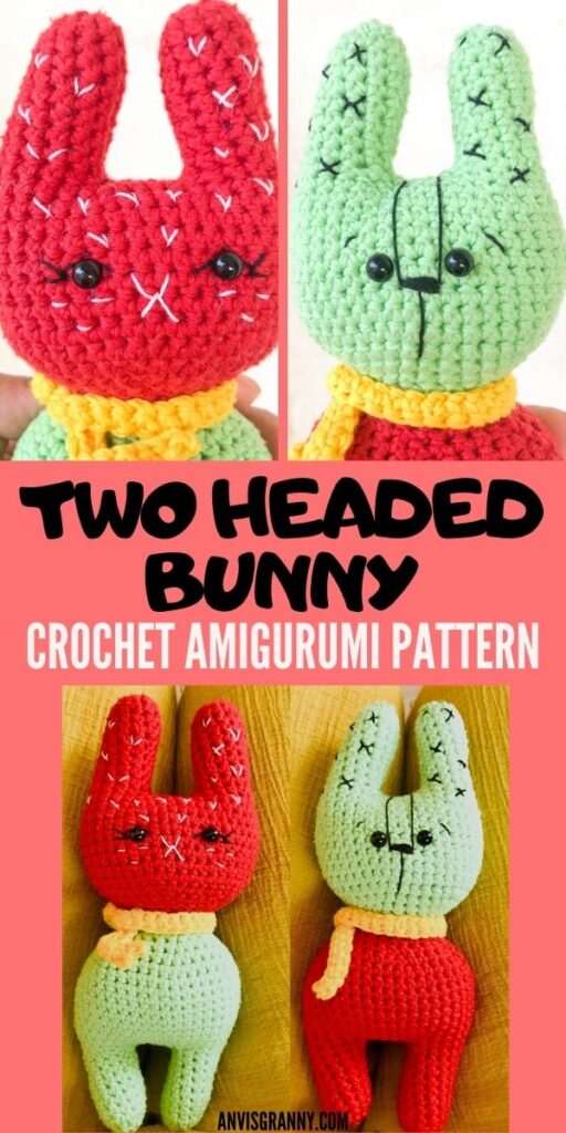 crochet two headed bunny amigurumi toy