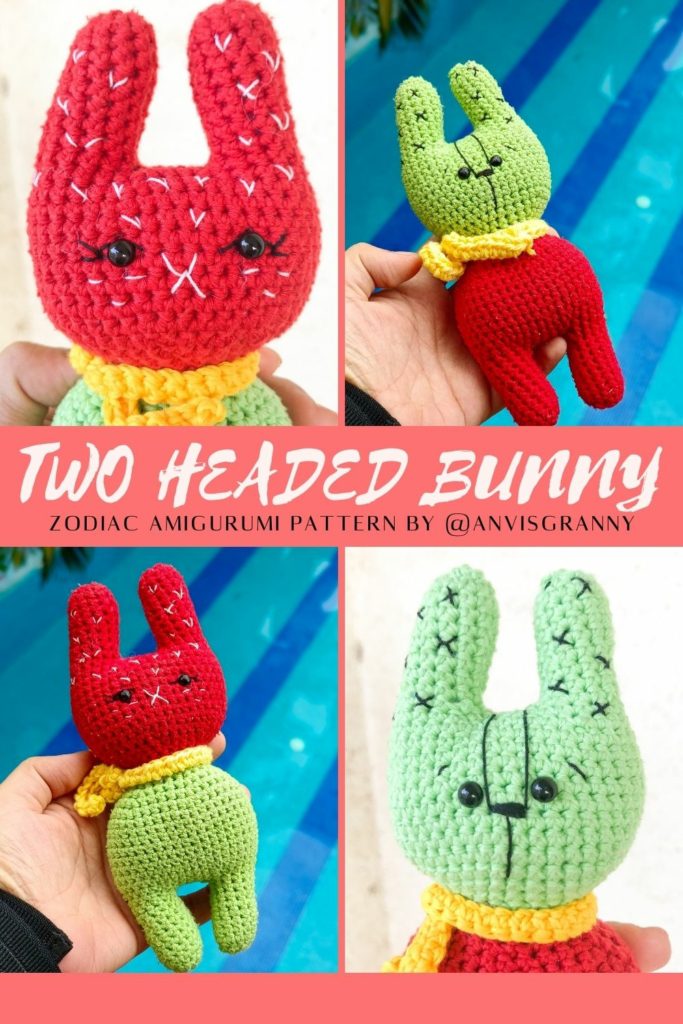 two-headed bunny, No-sew Quick and Easy Crochet Two-Headed Bunny Pattern Amigurumi