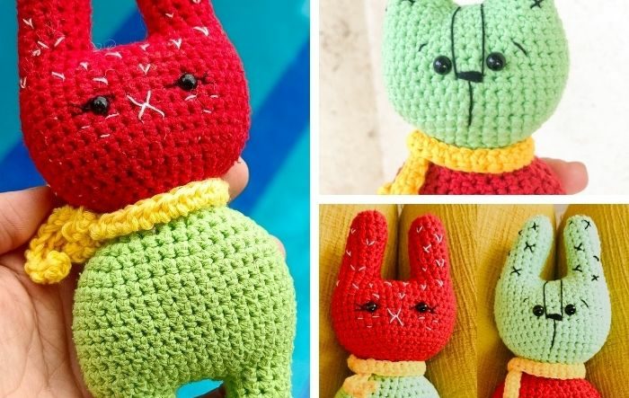 crochet two headed bunny amigurumi toy