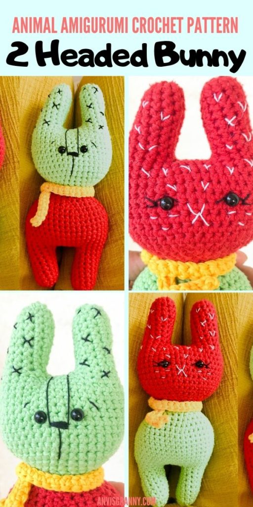 crochet two headed bunny amigurumi pattern toy