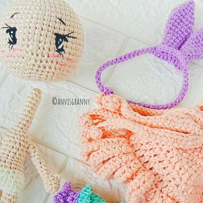 bunny crochet pattern free, Vimi Girl Doll In Easter Bunny Rabbit Outfit &#8211; No Sewing Amigurumi Crochet Pattern