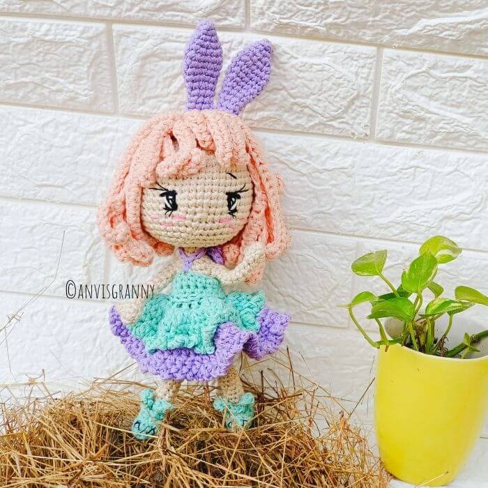 Girl Doll in an Easter Bunny Rabbit outfit pattern (4)