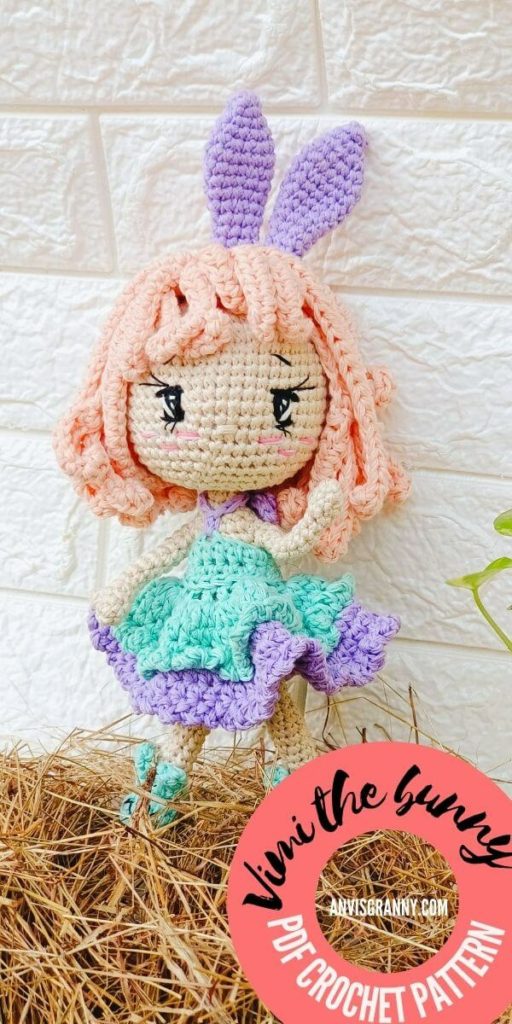 bunny crochet pattern free, Vimi Girl Doll In Easter Bunny Rabbit Outfit &#8211; No Sewing Amigurumi Crochet Pattern