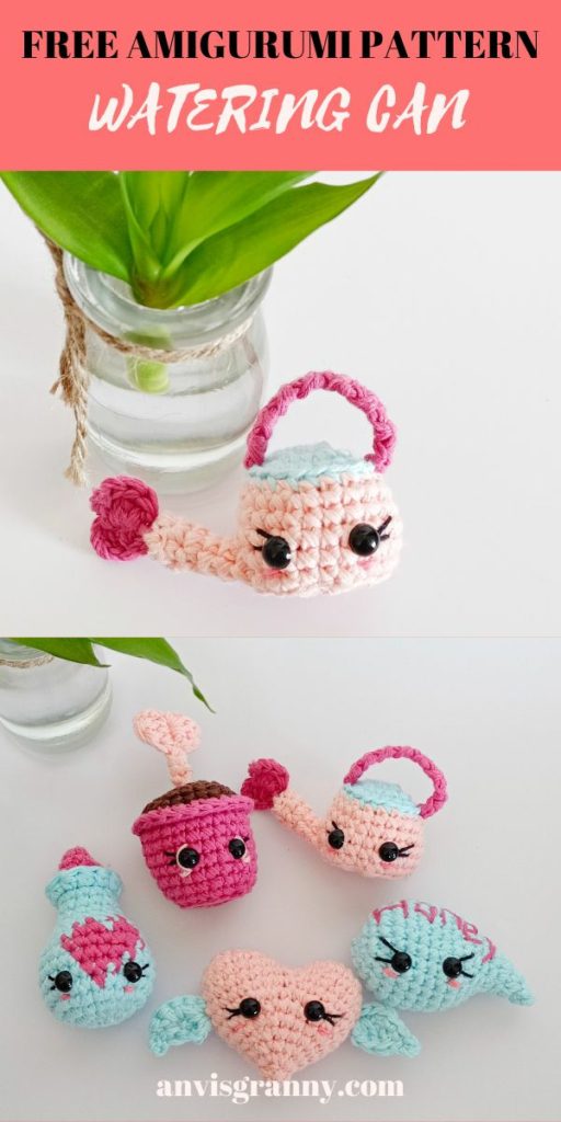 crochet watering can, No-Sew Mini Crochet Watering Can FREE Pattern For Valentine&#8217;s