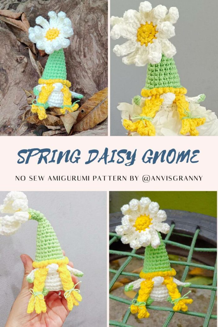 Spring amigurumi crochet daisy gnome patternWOO