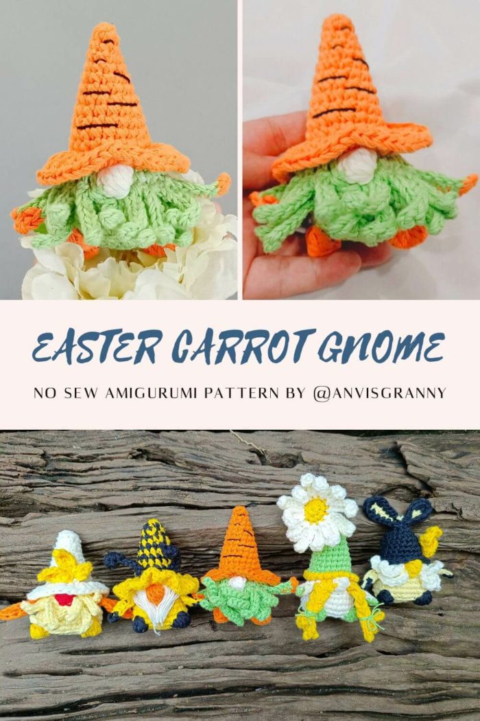 WOO - no sew amigurumi crochet carrot gnome pattern for Spring