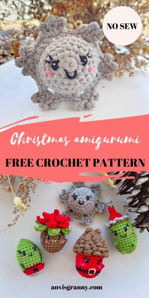 Simple crochet snowflake free amigurumi ornament pattern